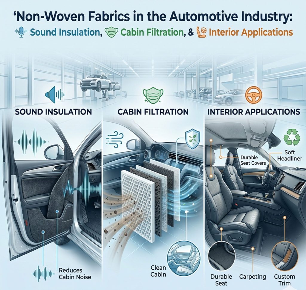 Non-woven fabrics in the automotive industry for sound insulation, cabin air filtration, and interior applications